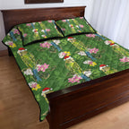 Aussie Santa Budgie Christmas Quilt Bed Set Green Parakeet Tropical Floral