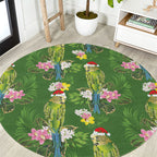 Aussie Santa Budgie Christmas Round Carpet Green Parakeet Tropical Floral