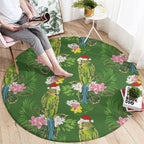Aussie Santa Budgie Christmas Round Carpet Green Parakeet Tropical Floral