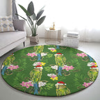 Aussie Santa Budgie Christmas Round Carpet Green Parakeet Tropical Floral