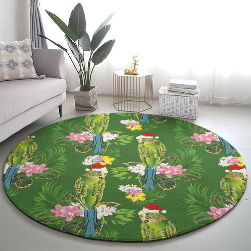 Aussie Santa Budgie Christmas Round Carpet Green Parakeet Tropical Floral