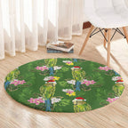 Aussie Santa Budgie Christmas Round Carpet Green Parakeet Tropical Floral