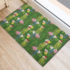 Aussie Santa Budgie Christmas Rubber Doormat Green Parakeet Tropical Floral