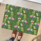 Aussie Santa Budgie Christmas Rubber Doormat Green Parakeet Tropical Floral