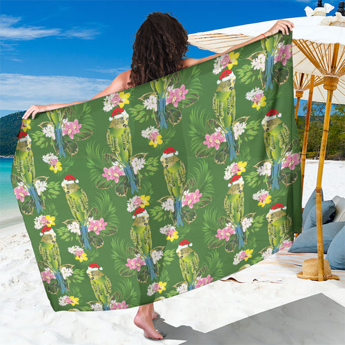 Aussie Santa Budgie Christmas Sarong Green Parakeet Tropical Floral