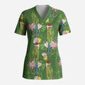 Aussie Santa Budgie Christmas Scrub Top Green Parakeet Tropical Floral