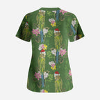 Aussie Santa Budgie Christmas Scrub Top Green Parakeet Tropical Floral