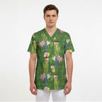 Aussie Santa Budgie Christmas Scrub Top Green Parakeet Tropical Floral