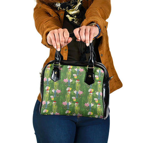 Aussie Santa Budgie Christmas Shoulder Handbag Green Parakeet Tropical Floral