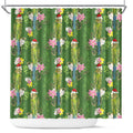 Aussie Santa Budgie Christmas Shower Curtain Green Parakeet Tropical Floral