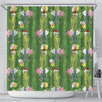 Aussie Santa Budgie Christmas Shower Curtain Green Parakeet Tropical Floral
