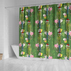 Aussie Santa Budgie Christmas Shower Curtain Green Parakeet Tropical Floral