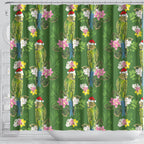 Aussie Santa Budgie Christmas Shower Curtain Green Parakeet Tropical Floral