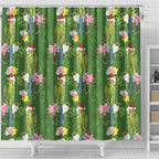 Aussie Santa Budgie Christmas Shower Curtain Green Parakeet Tropical Floral