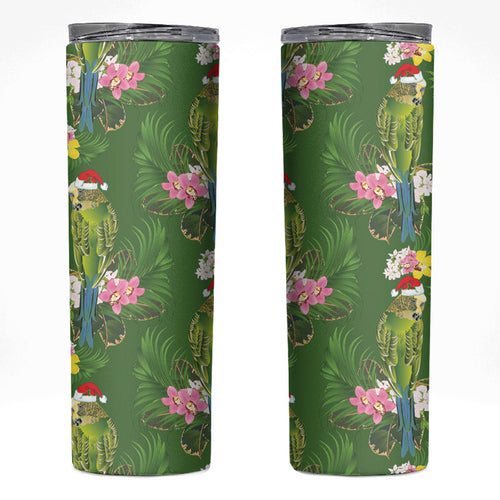 Aussie Santa Budgie Christmas Skinny Tumbler Green Parakeet Tropical Floral