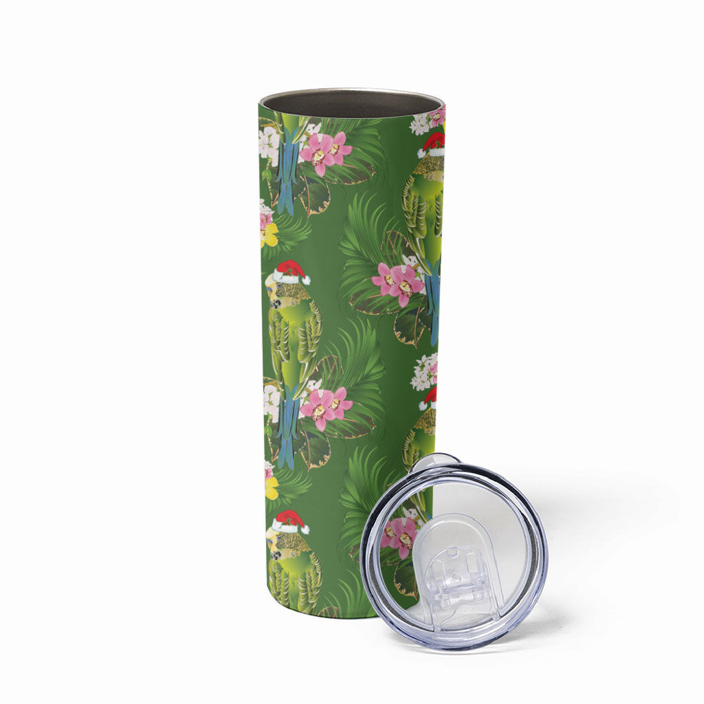 Aussie Santa Budgie Christmas Skinny Tumbler Green Parakeet Tropical Floral