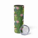 Aussie Santa Budgie Christmas Skinny Tumbler Green Parakeet Tropical Floral