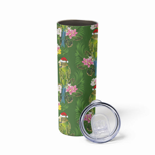 Aussie Santa Budgie Christmas Skinny Tumbler Green Parakeet Tropical Floral