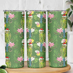Aussie Santa Budgie Christmas Skinny Tumbler Green Parakeet Tropical Floral
