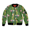 Aussie Santa Budgie Christmas Sleeve Zip Bomber Jacket Green Parakeet Tropical Floral