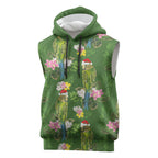 Aussie Santa Budgie Christmas Sleeveless Hoodie Green Parakeet Tropical Floral