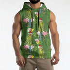 Aussie Santa Budgie Christmas Sleeveless Hoodie Green Parakeet Tropical Floral