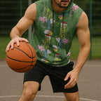 Aussie Santa Budgie Christmas Sleeveless Hoodie Green Parakeet Tropical Floral