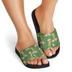 Aussie Santa Budgie Christmas Slide Sandals Green Parakeet Tropical Floral