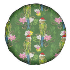Aussie Santa Budgie Christmas Spare Tire Cover Green Parakeet Tropical Floral