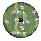 Aussie Santa Budgie Christmas Spare Tire Cover Green Parakeet Tropical Floral