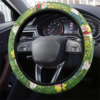 Aussie Santa Budgie Christmas Steering Wheel Cover Green Parakeet Tropical Floral