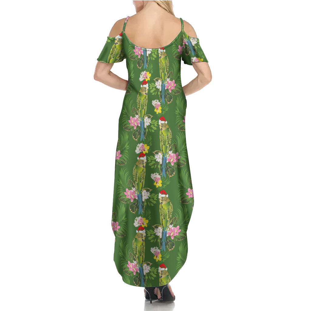 Aussie Santa Budgie Christmas Summer Maxi Dress Green Parakeet Tropical Floral