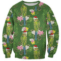Aussie Santa Budgie Christmas Sweatshirt Green Parakeet Tropical Floral