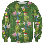 Aussie Santa Budgie Christmas Sweatshirt Green Parakeet Tropical Floral