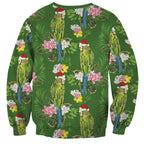 Aussie Santa Budgie Christmas Sweatshirt Green Parakeet Tropical Floral
