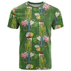 Aussie Santa Budgie Christmas T Shirt Green Parakeet Tropical Floral