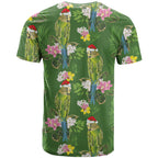 Aussie Santa Budgie Christmas T Shirt Green Parakeet Tropical Floral
