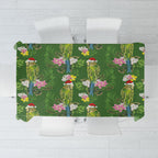 Aussie Santa Budgie Christmas Tablecloth Green Parakeet Tropical Floral