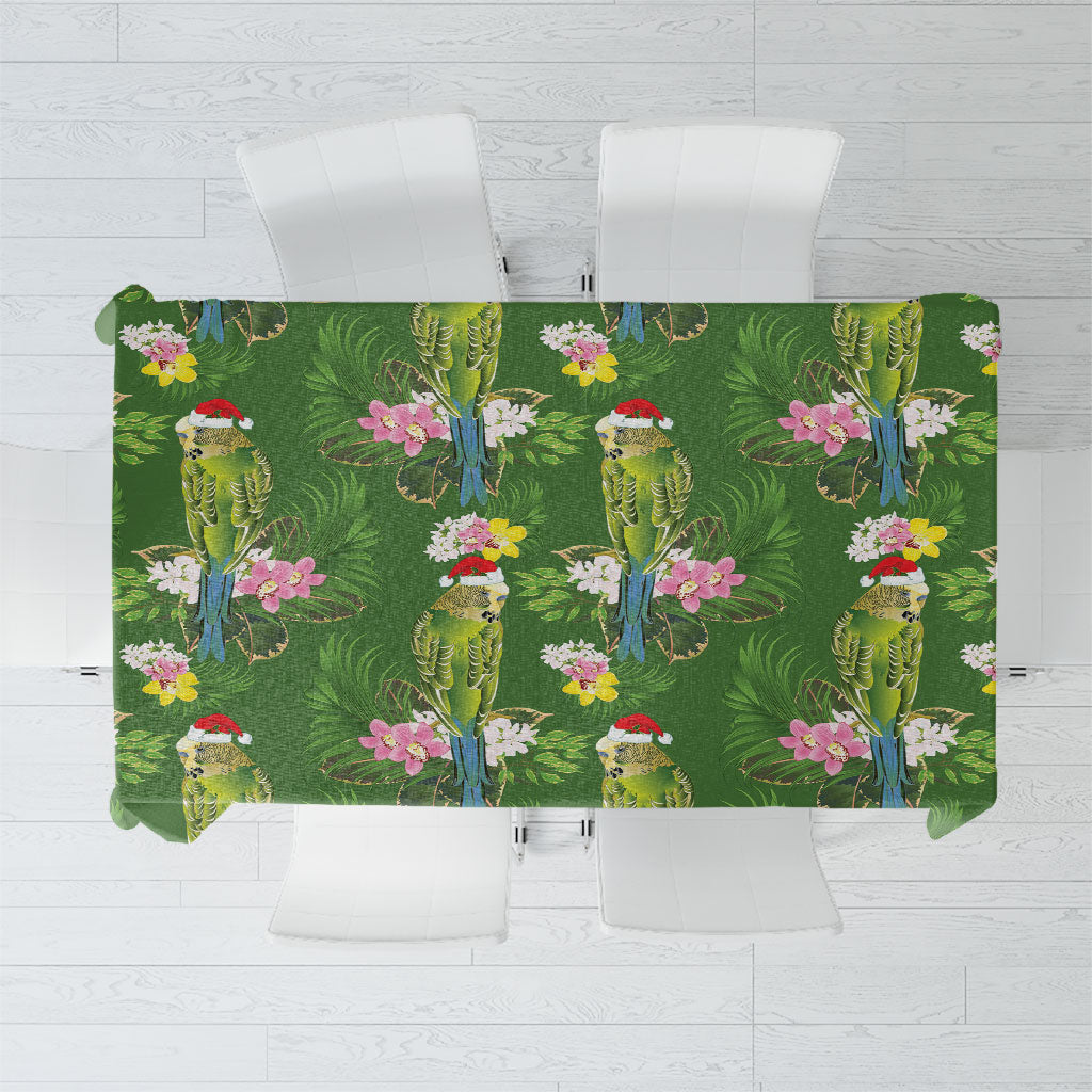 Aussie Santa Budgie Christmas Tablecloth Green Parakeet Tropical Floral
