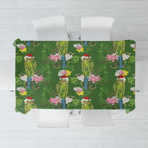 Aussie Santa Budgie Christmas Tablecloth Green Parakeet Tropical Floral
