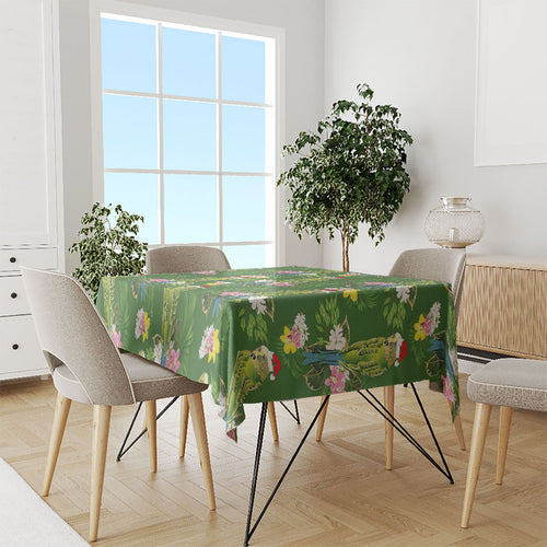 Aussie Santa Budgie Christmas Tablecloth Green Parakeet Tropical Floral