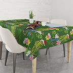 Aussie Santa Budgie Christmas Tablecloth Green Parakeet Tropical Floral