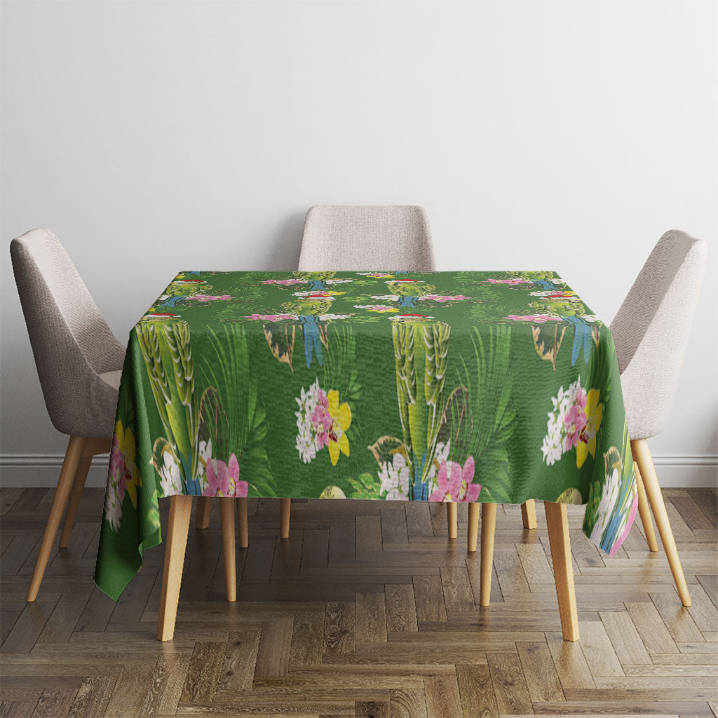 Aussie Santa Budgie Christmas Tablecloth Green Parakeet Tropical Floral