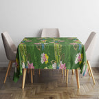 Aussie Santa Budgie Christmas Tablecloth Green Parakeet Tropical Floral
