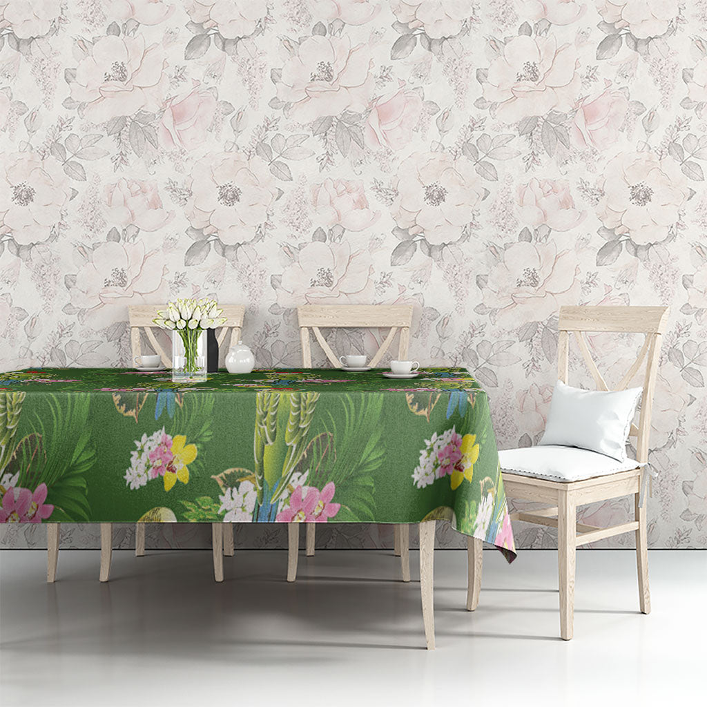 Aussie Santa Budgie Christmas Tablecloth Green Parakeet Tropical Floral