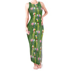Aussie Santa Budgie Christmas Tank Maxi Dress Green Parakeet Tropical Floral
