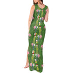 Aussie Santa Budgie Christmas Tank Maxi Dress Green Parakeet Tropical Floral
