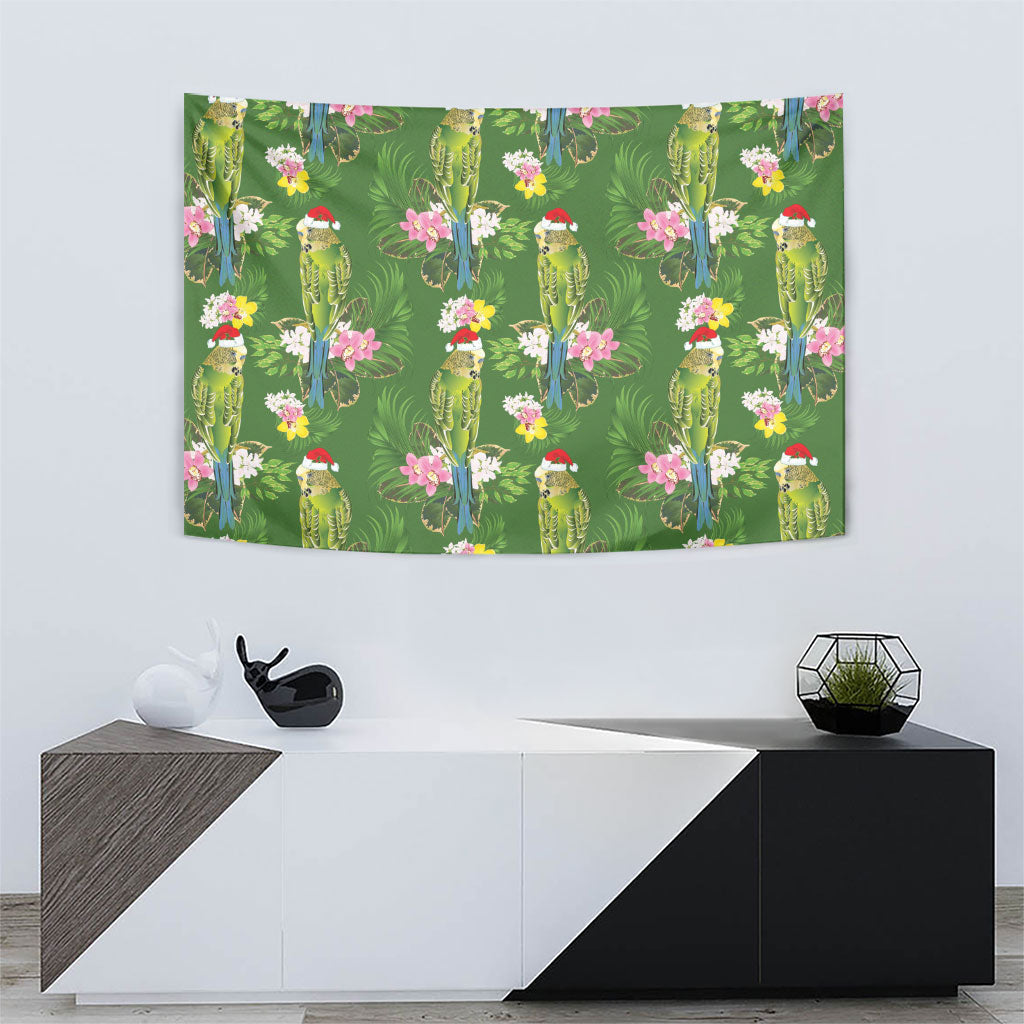 Aussie Santa Budgie Christmas Tapestry Green Parakeet Tropical Floral