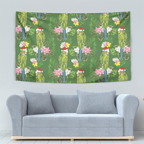 Aussie Santa Budgie Christmas Tapestry Green Parakeet Tropical Floral