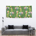 Aussie Santa Budgie Christmas Tapestry Green Parakeet Tropical Floral